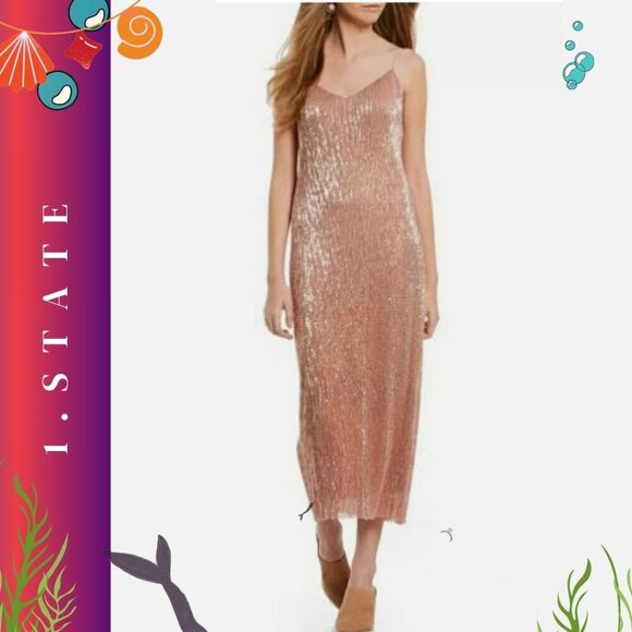 1. State Dresses & Skirts - 1. STATE- Sequin Slip Dress in Rosegold Nude – Size XS, Like New